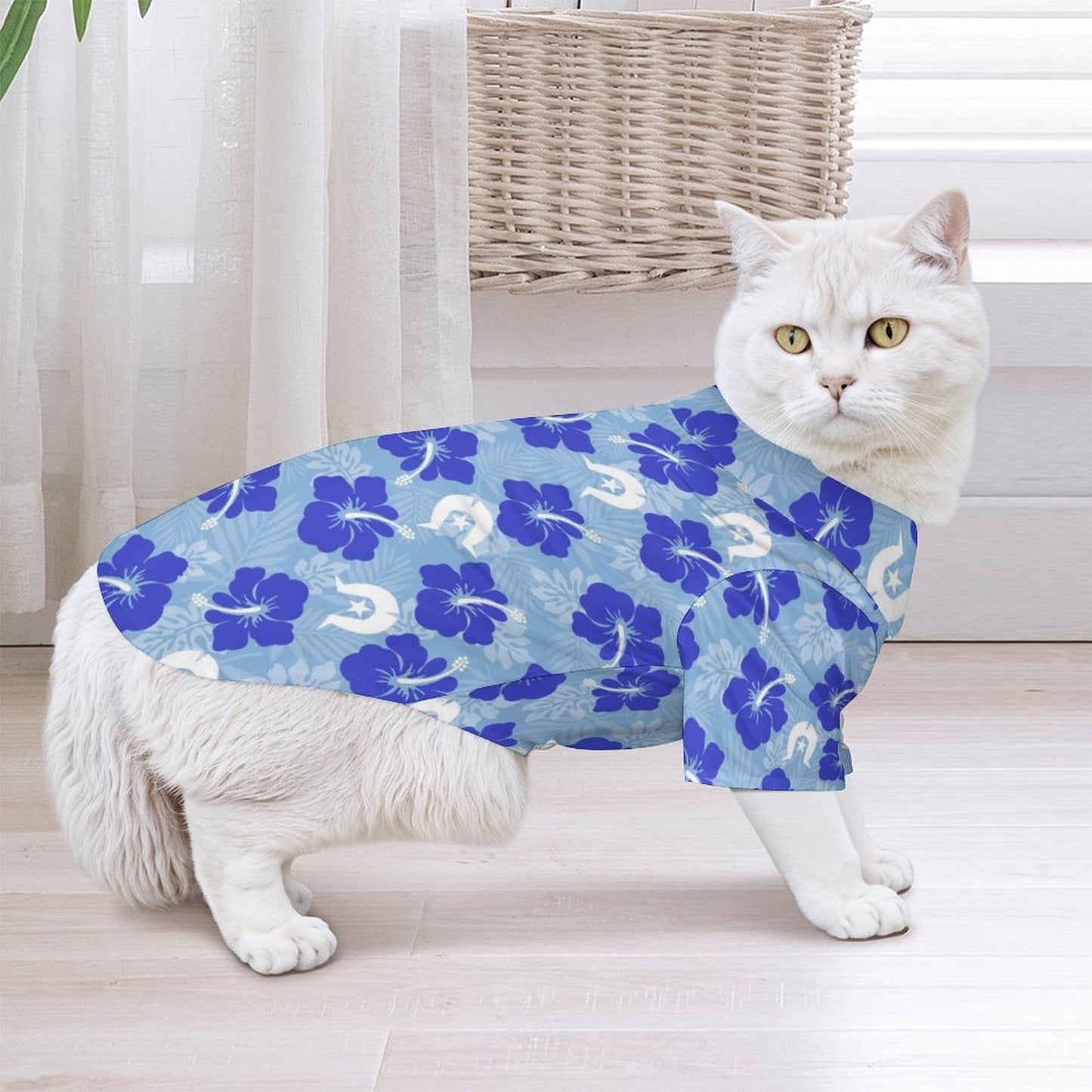 Hibiscus flowers with White Dhari (Sky blue) on Pet Shirt