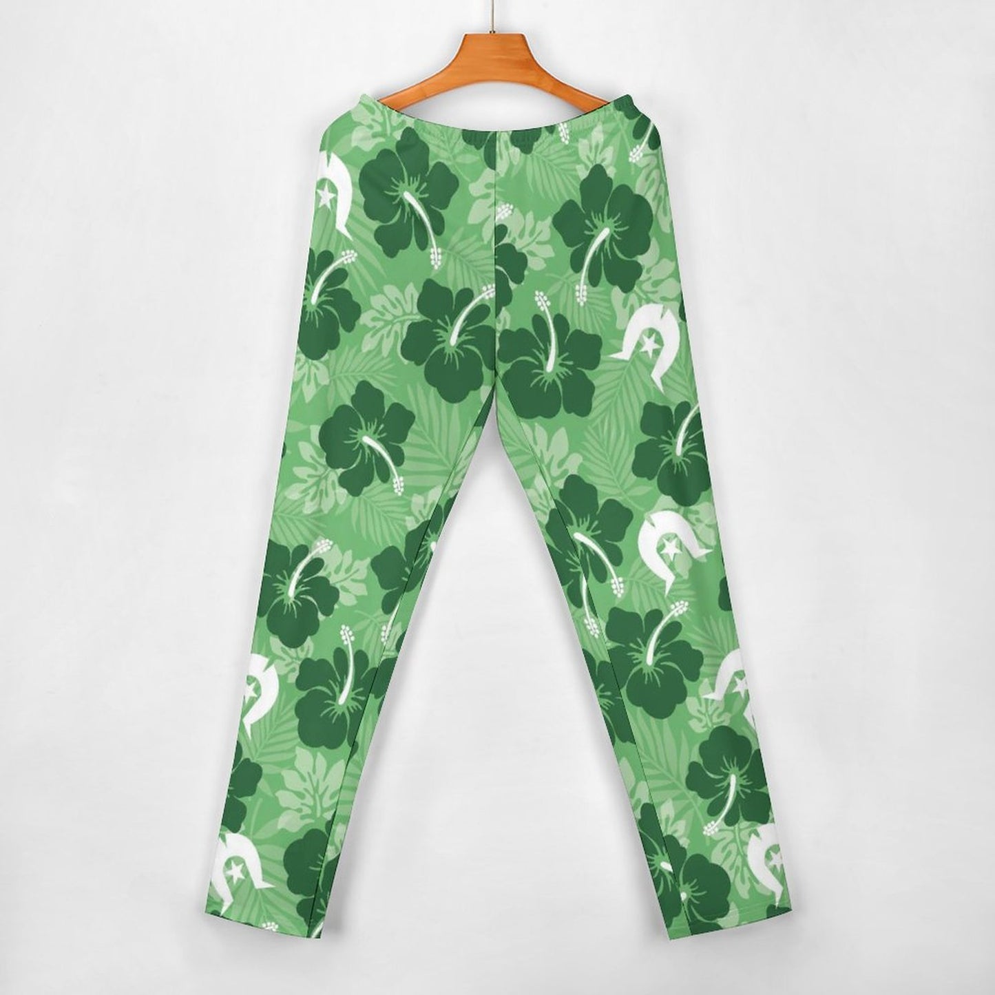 Hibiscus flowers with White Dhari (Sea Grass Green) on Diagonal Shoulder Two Piece Set