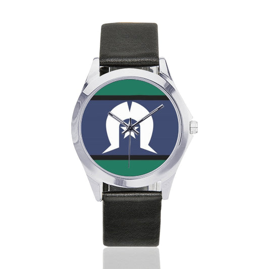 Torres Strait Flag on watch Unisex Round Metal Watch