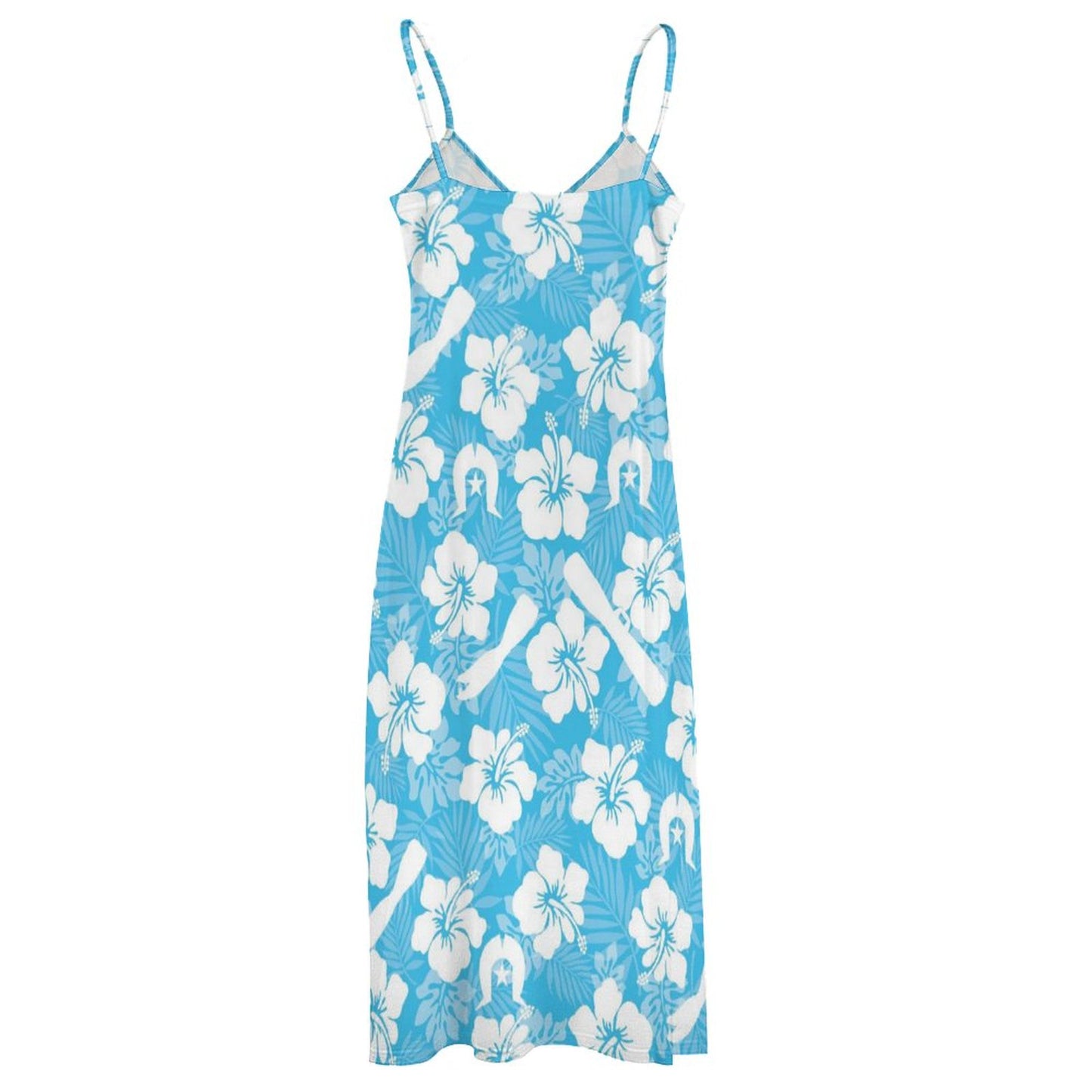 White Hibiscus flowers, Warup and Dhari on Ankle-length Slip Dress BDQ