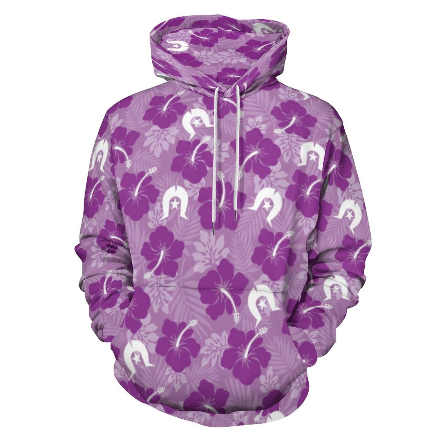 Hibiscus flowers with White Dhari (Royal purple) on Men's Cool Hoodie with Double-layer Cap
