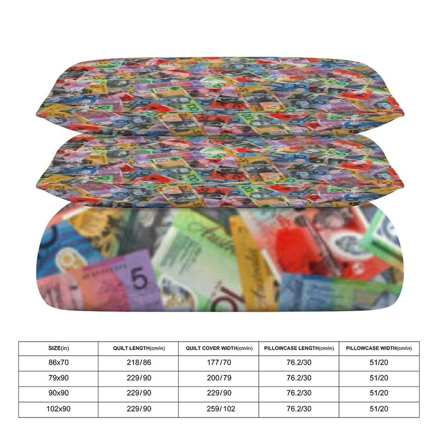 Australian dollars on  3-Piece Bedding Set-86"×70"/ 218×177cm