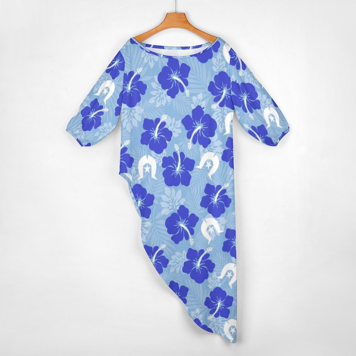 Hibiscus flowers with White Dhari (Sky blue) on Diagonal Shoulder Two Piece Set