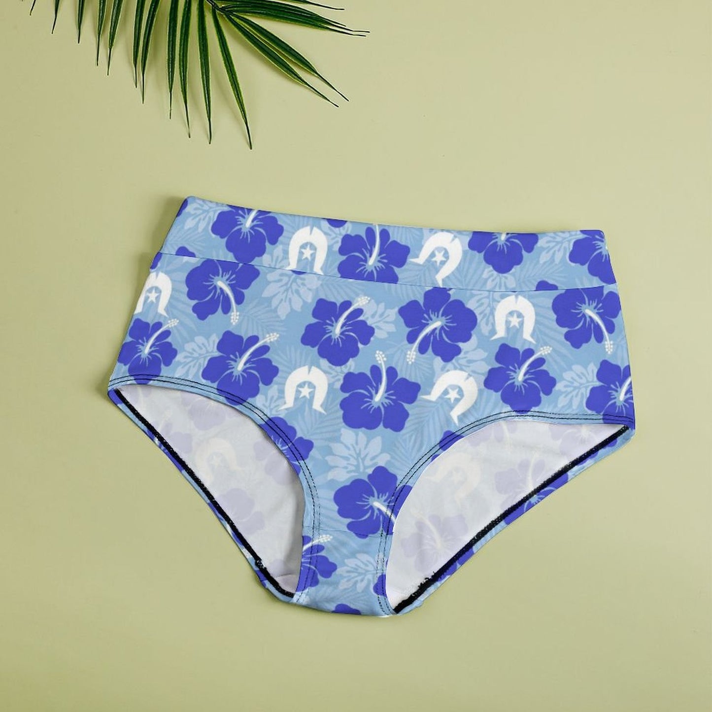 Hibiscus flowers with White Dhari (Sky blue) on Women's High-Rise Panties