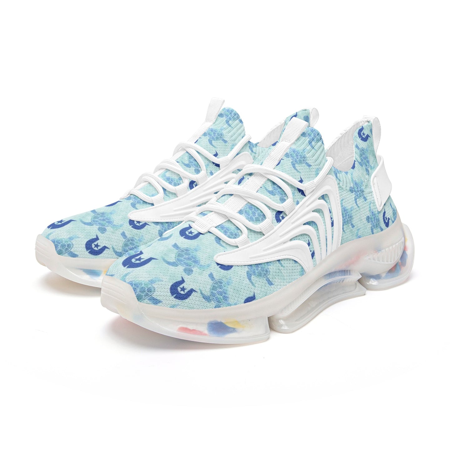 Blue Turtle Pattern on Unisex Low Top Mesh Sneakers
