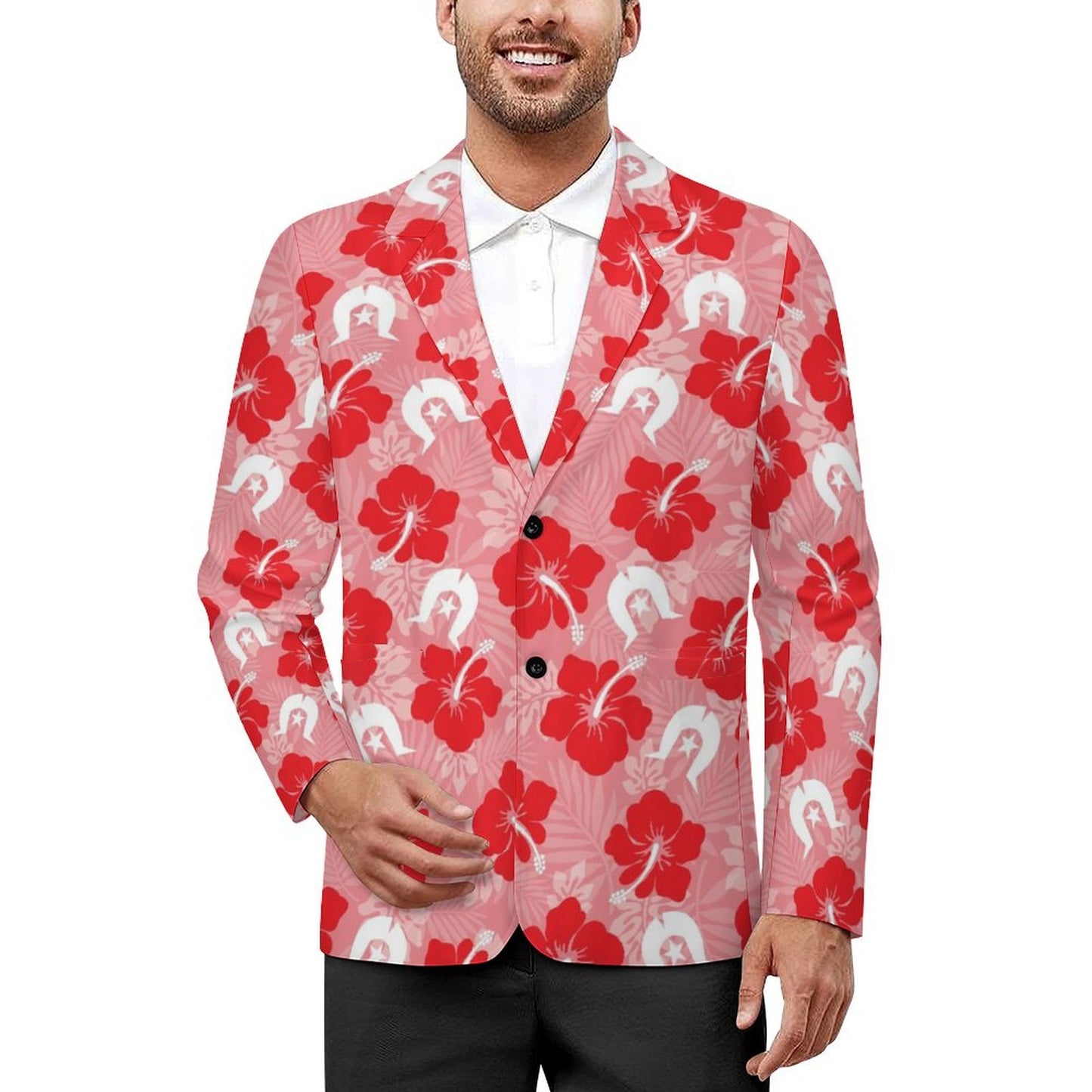 Hibiscus flowers with Dhari (Royal Pink) on Men's Blazer