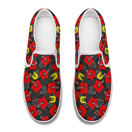 Royal Red Hibiscus with Yellow Dhari on Canvas Shoes for Teenagers