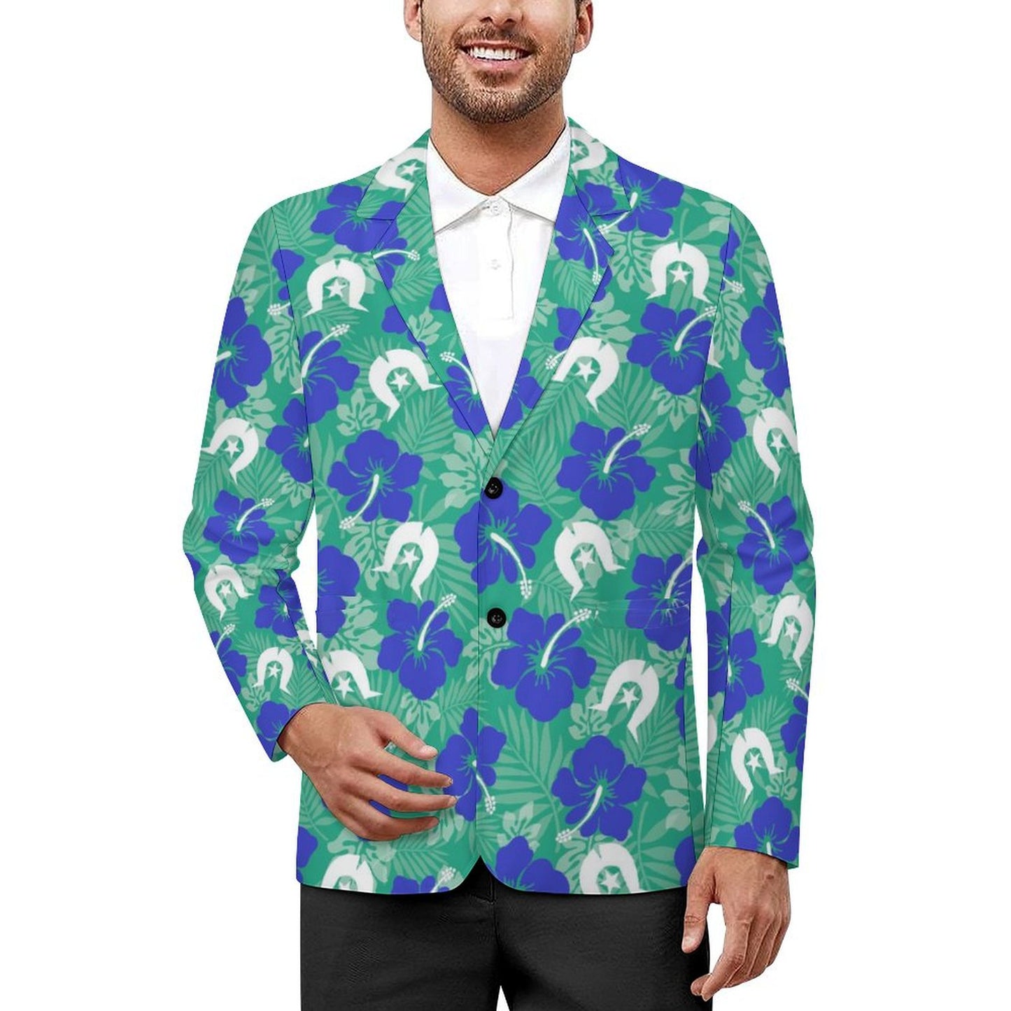 Royal Blue Hibiscus flowers with Dhari on Men's Blazer