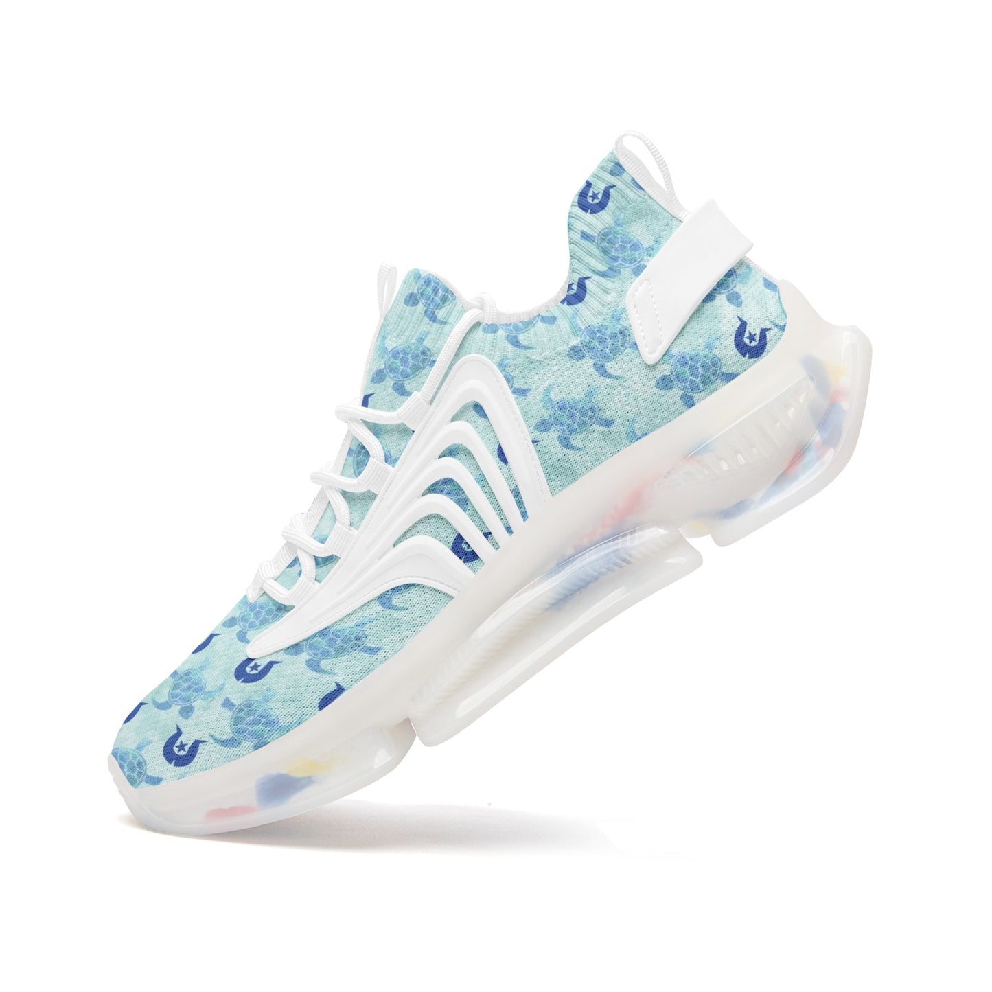 Blue Turtle Pattern on Unisex Low Top Mesh Sneakers