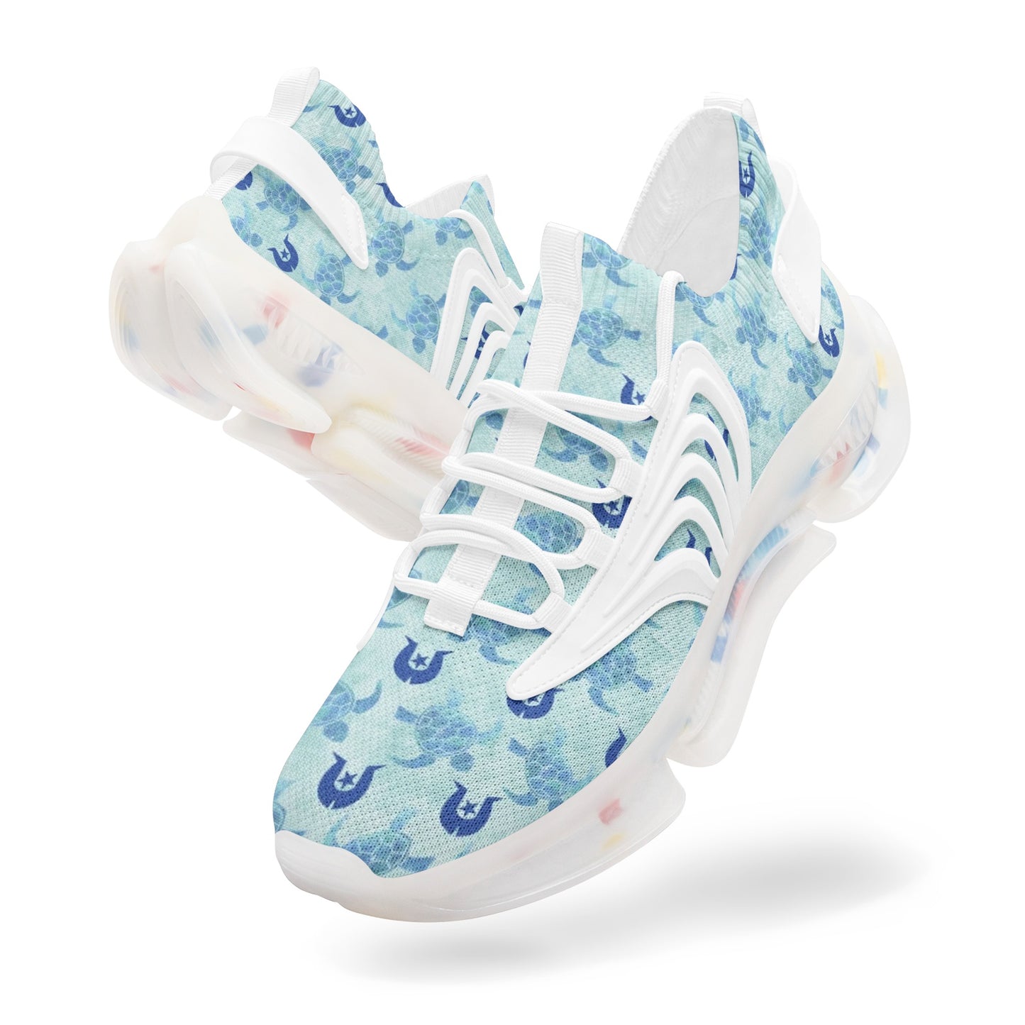 Blue Turtle Pattern on Unisex Low Top Mesh Sneakers