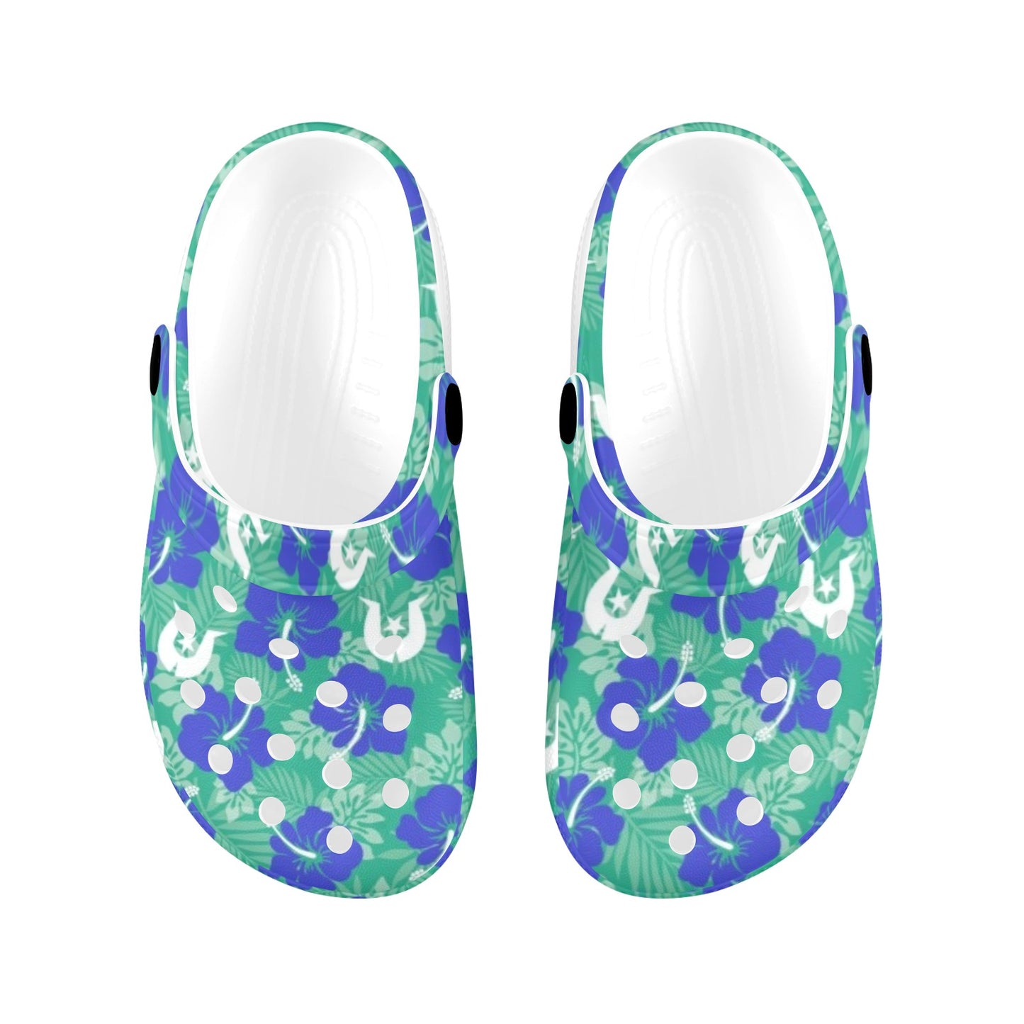Royal Blue Hibiscus flowers with Dhari on Kids Clogs