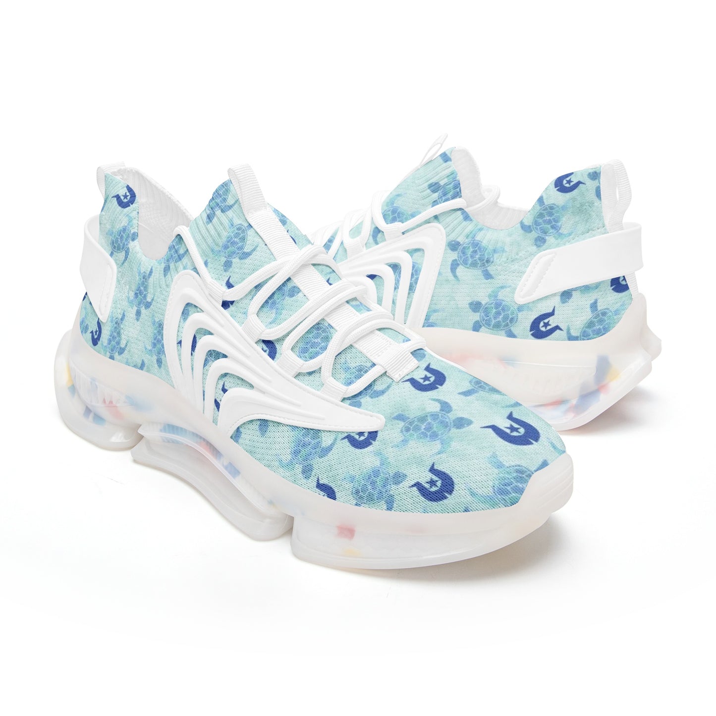 Blue Turtle Pattern on Unisex Low Top Mesh Sneakers