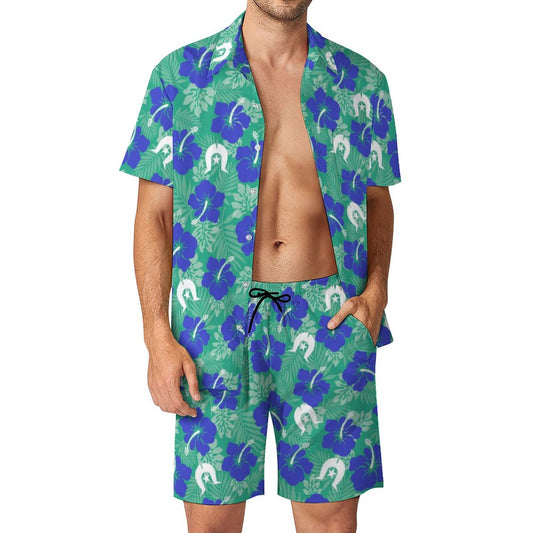 Royal Blue Hibiscus flowers with Dhari on Hawaiian Suits for Men