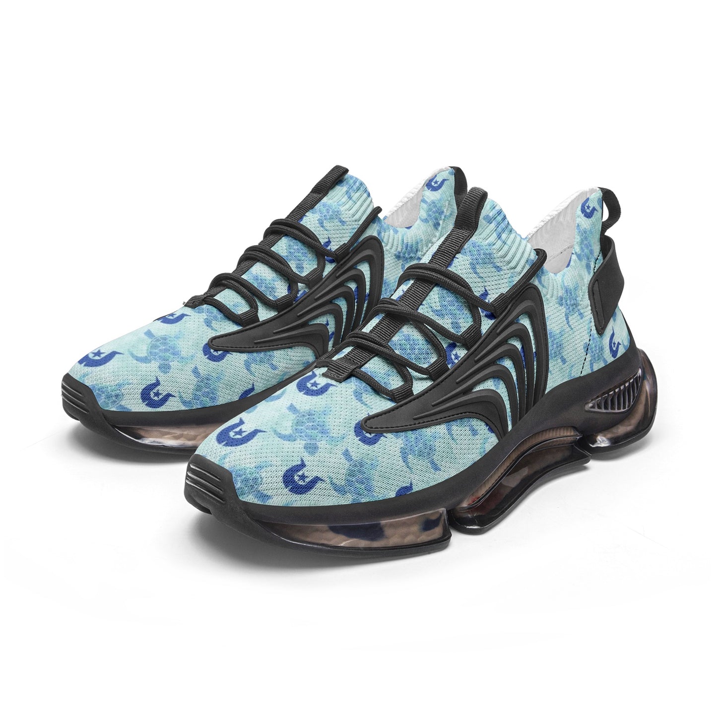 Blue Turtle Pattern on Unisex Low Top Mesh Sneakers
