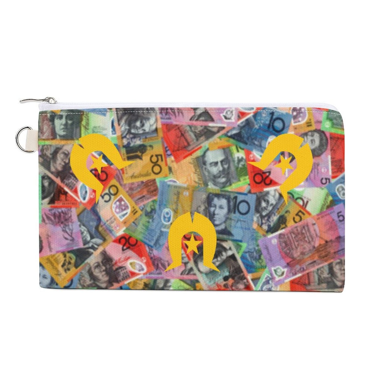 Gold coloured Dhari with Australian money on Canvas Wallets