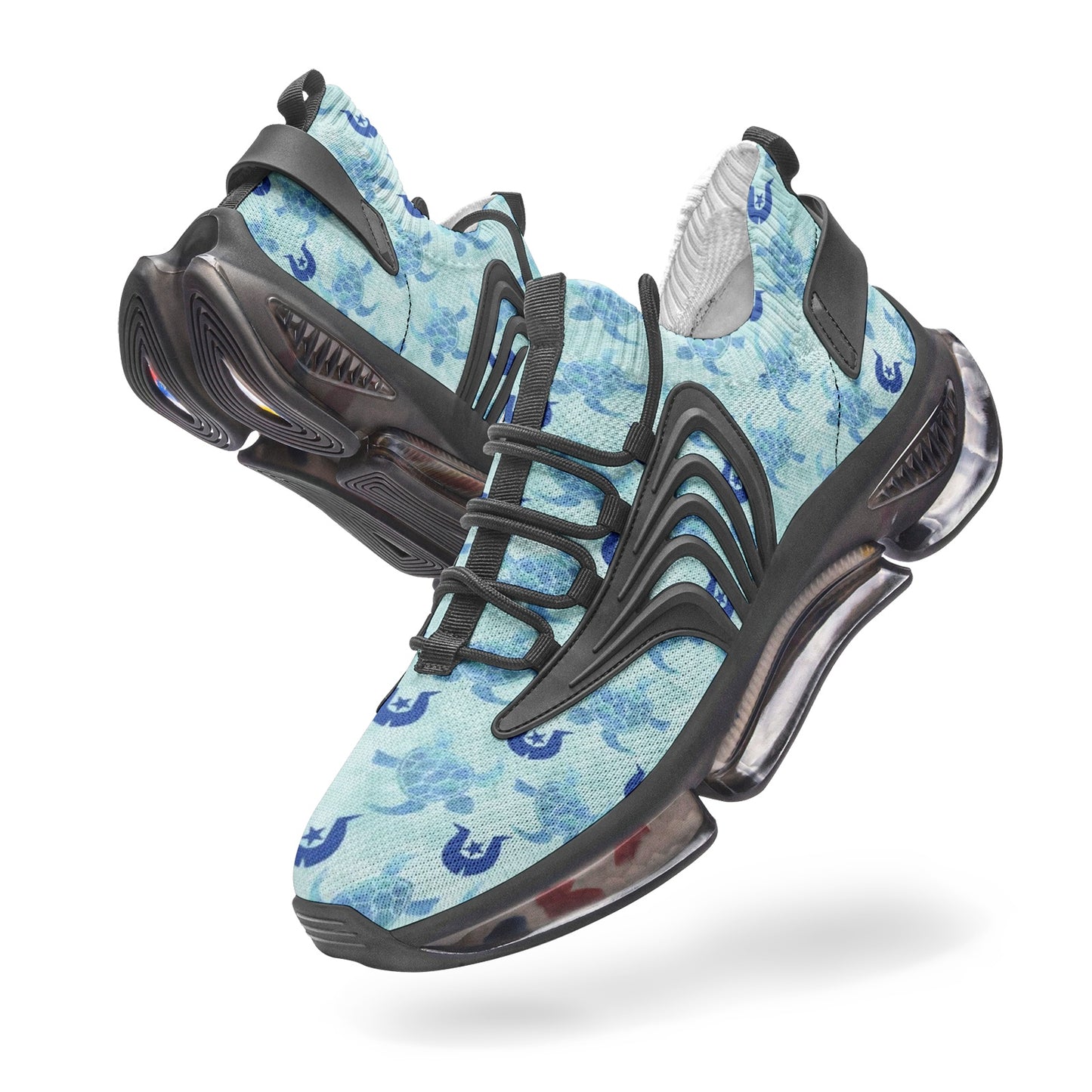 Blue Turtle Pattern on Unisex Low Top Mesh Sneakers