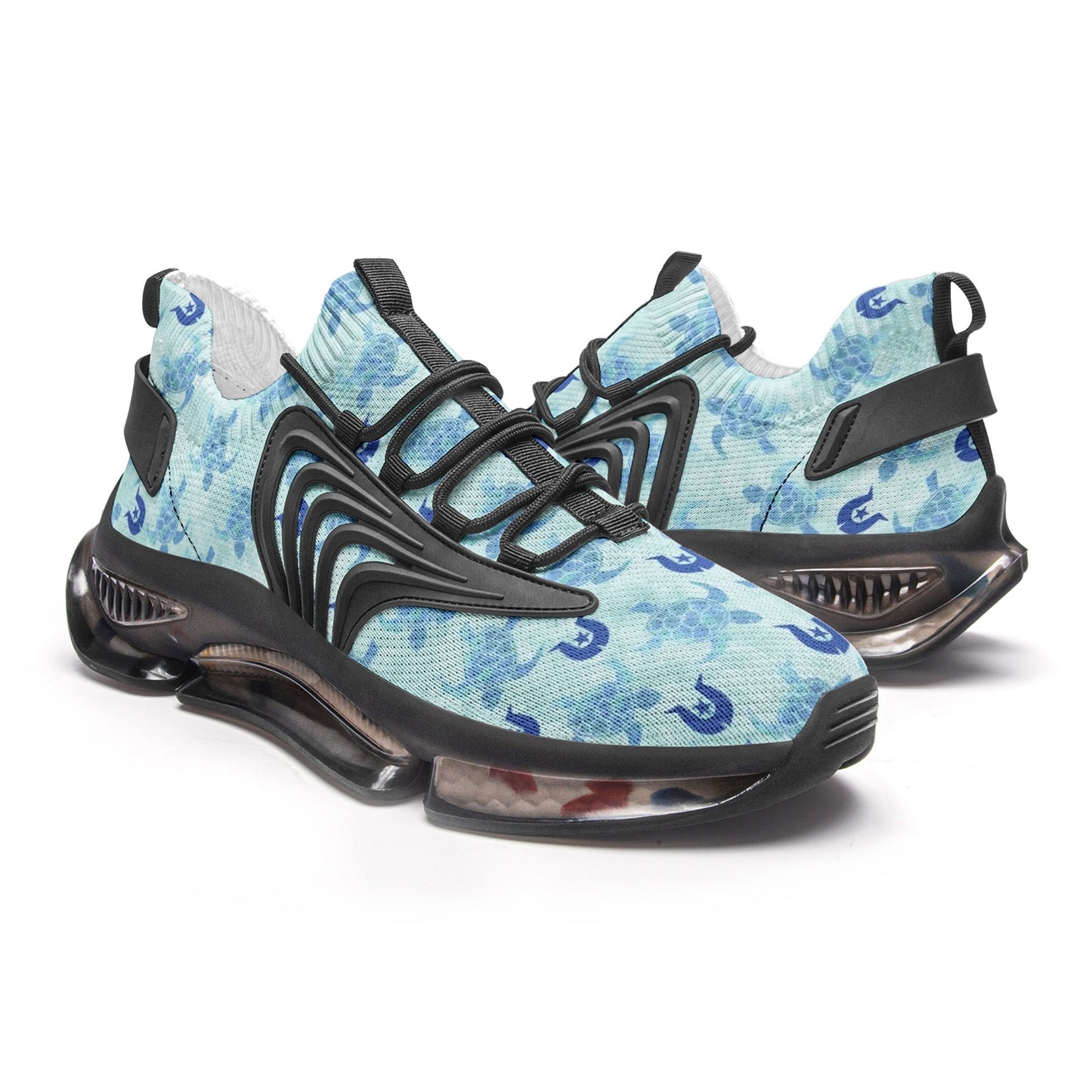 Blue Turtle Pattern on Unisex Low Top Mesh Sneakers