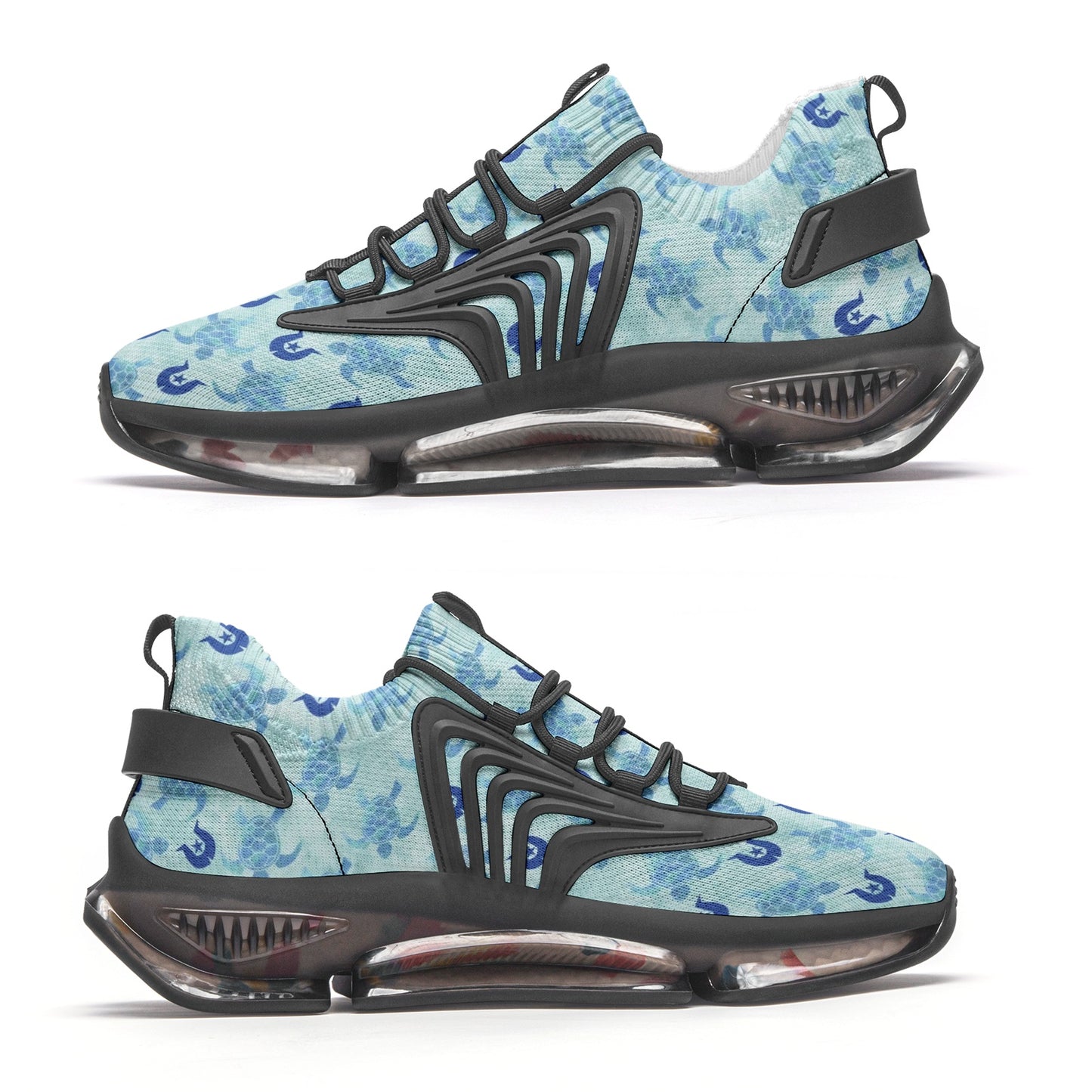 Blue Turtle Pattern on Unisex Low Top Mesh Sneakers