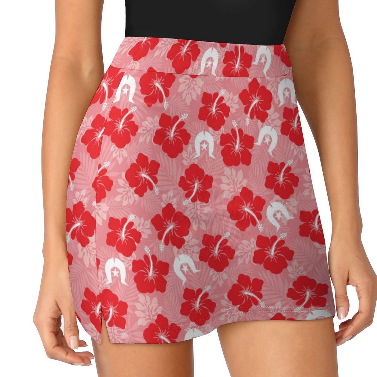 Hibiscus flowers with Dhari (Royal Pink) on Anti-peep Skort with Pocket AMQ