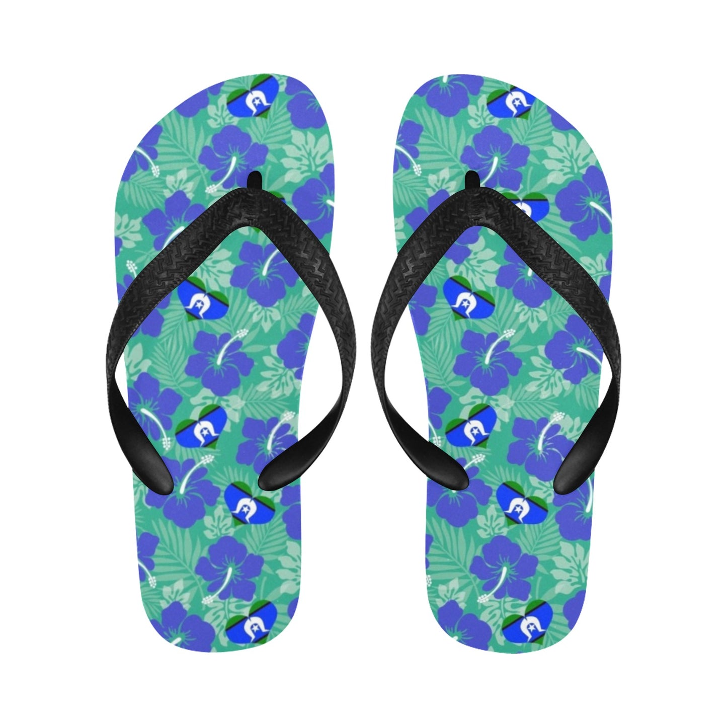 Hibiscus flowers with Torres Strait Heart Flag on Flip Flops (For both Men and Women)