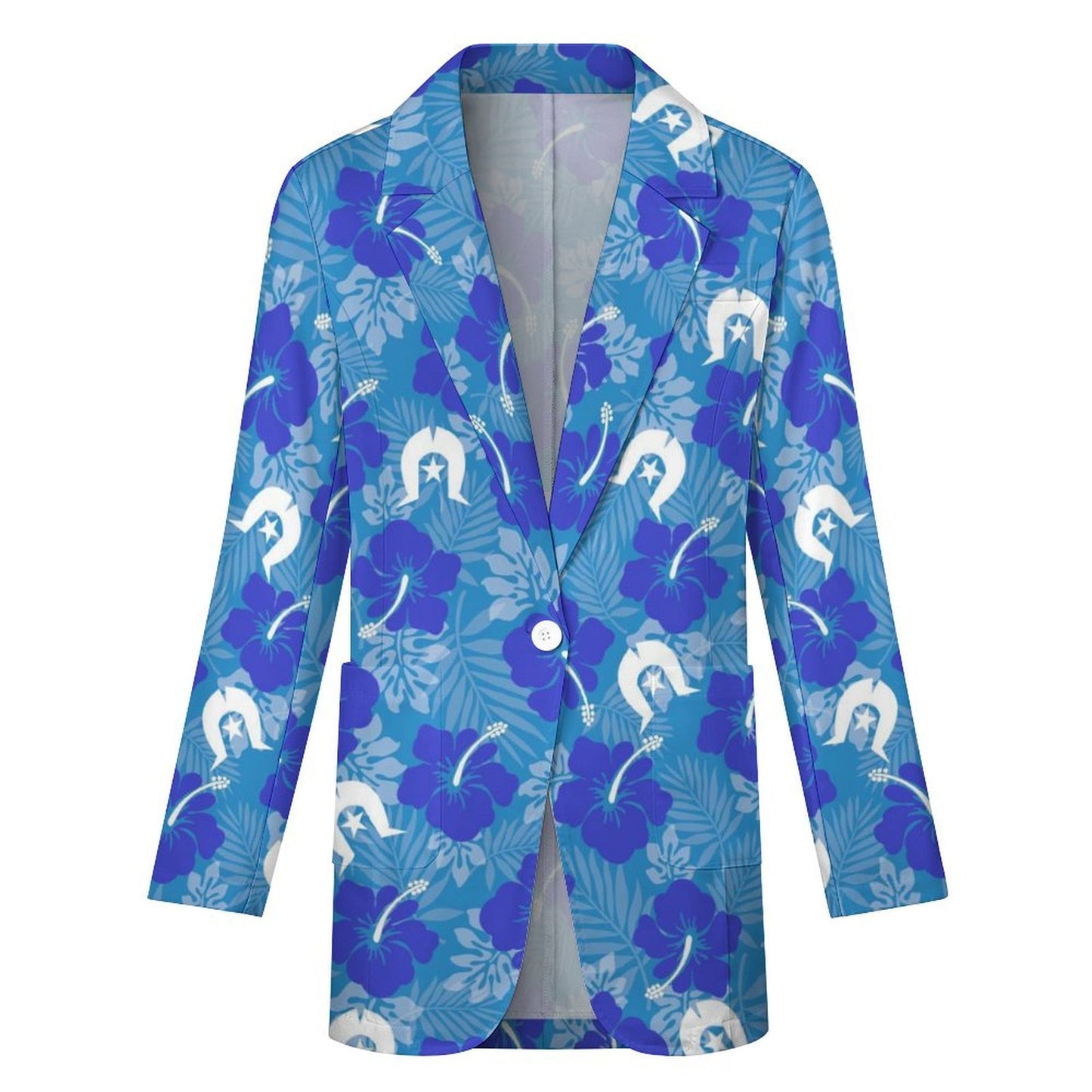 Hibiscus flowers with Dhari (Royal blue) on Women's Blazer