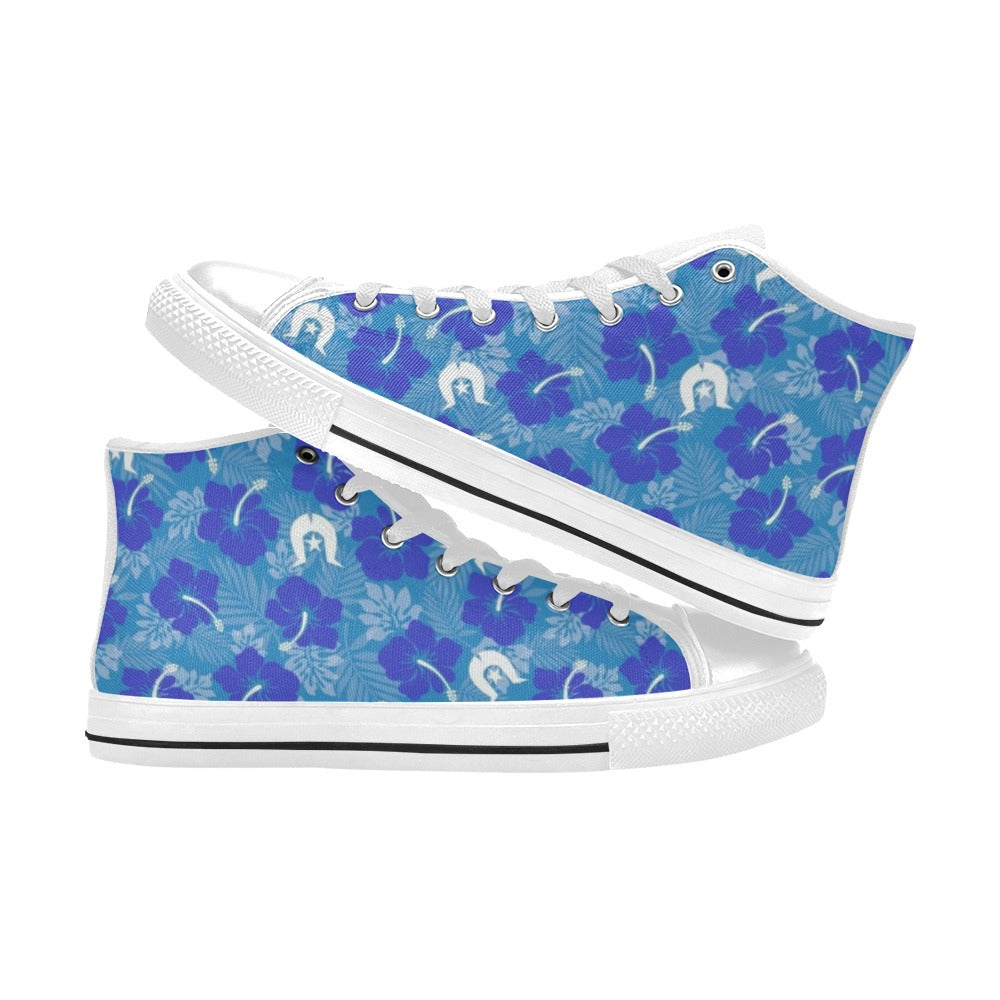 Hibiscus flowers with Dhari (Royal blue) on Women's High Top Canvas Shoes