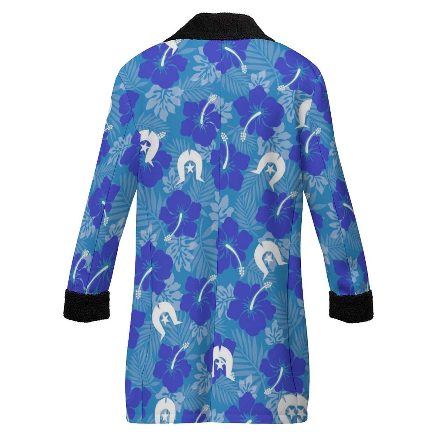 Hibiscus flowers with Dhari (Royal blue) on Men's Double Breasted Coat
