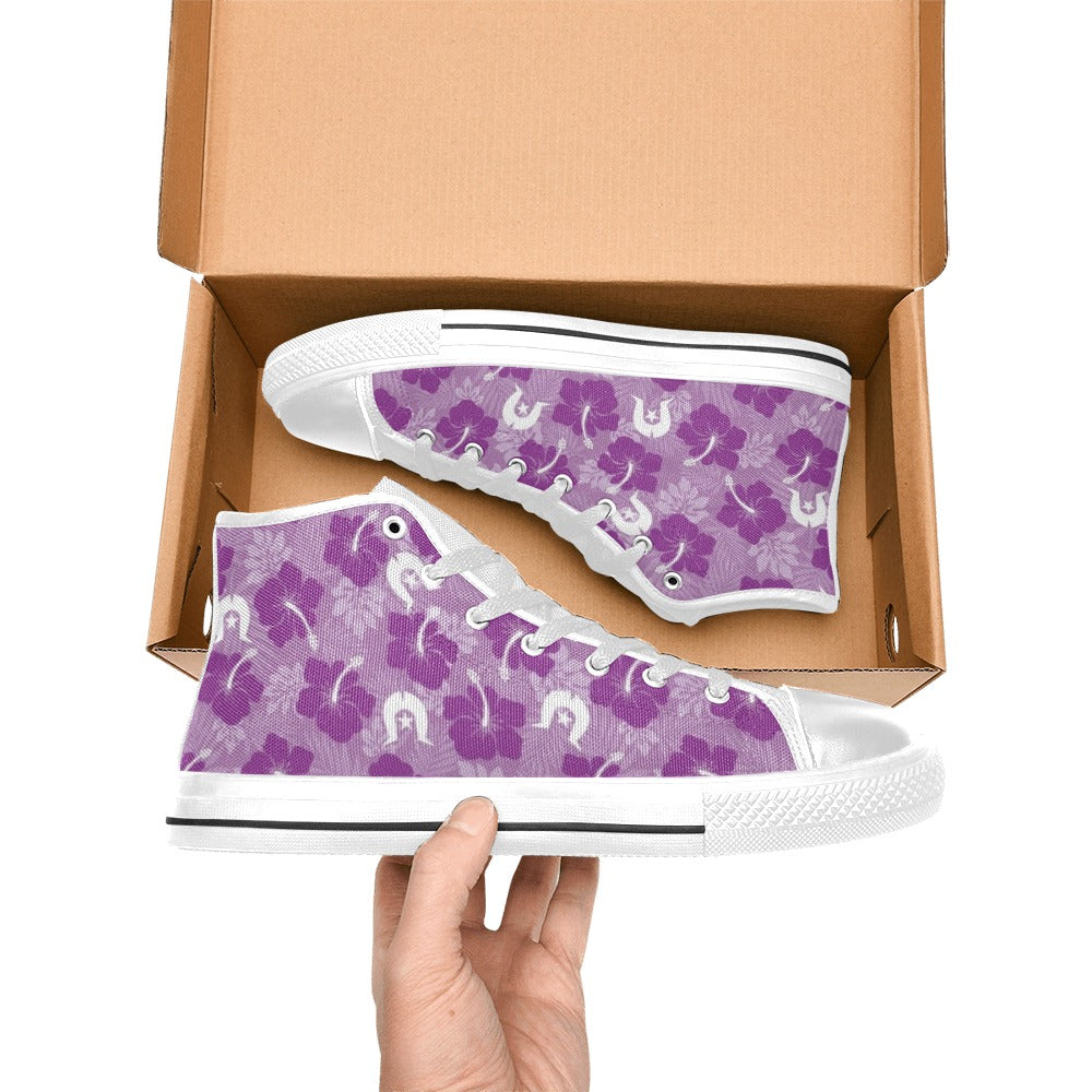 Hibiscus flowers with Dhari (Royal purple) on Women's High Top Canvas Shoes