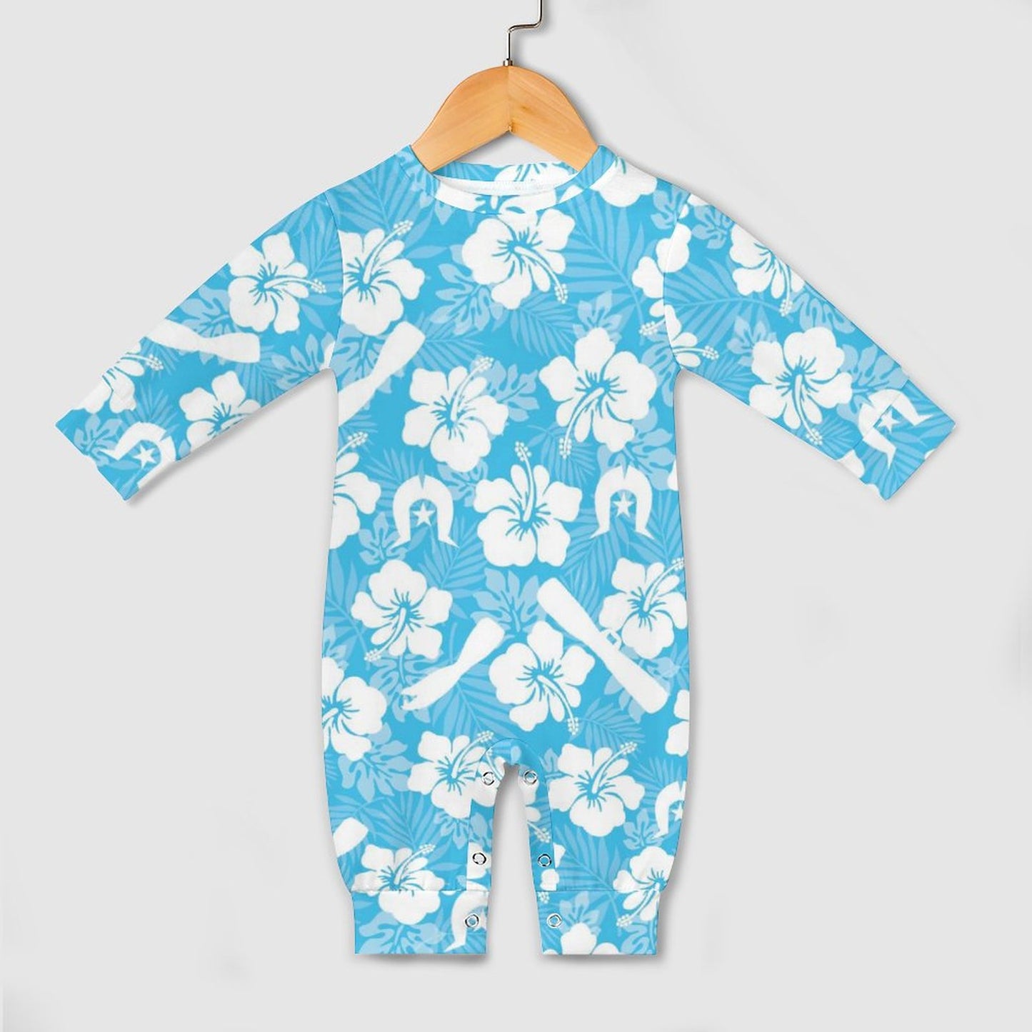 White Hibiscus flowers, Warup and Dhari on Baby Romper