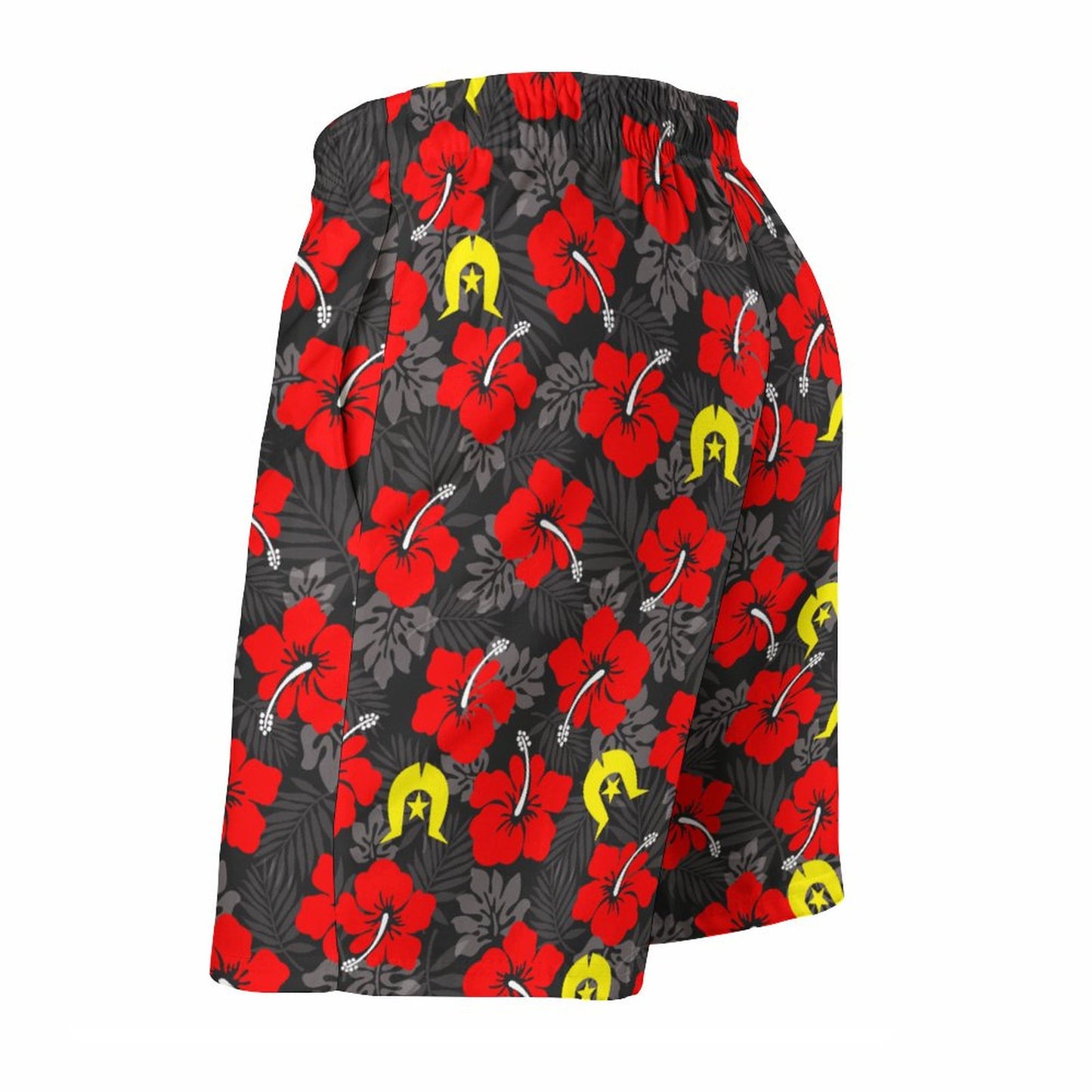 Royal Red Hibiscus with Yellow Dhari on Men's Board Shorts