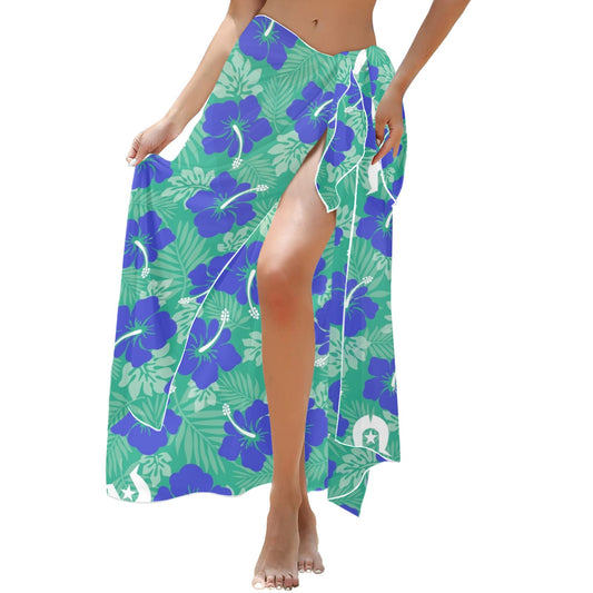Hibiscus flowers with Dhari (Royal mint) on Long Beach Sarong Wrap