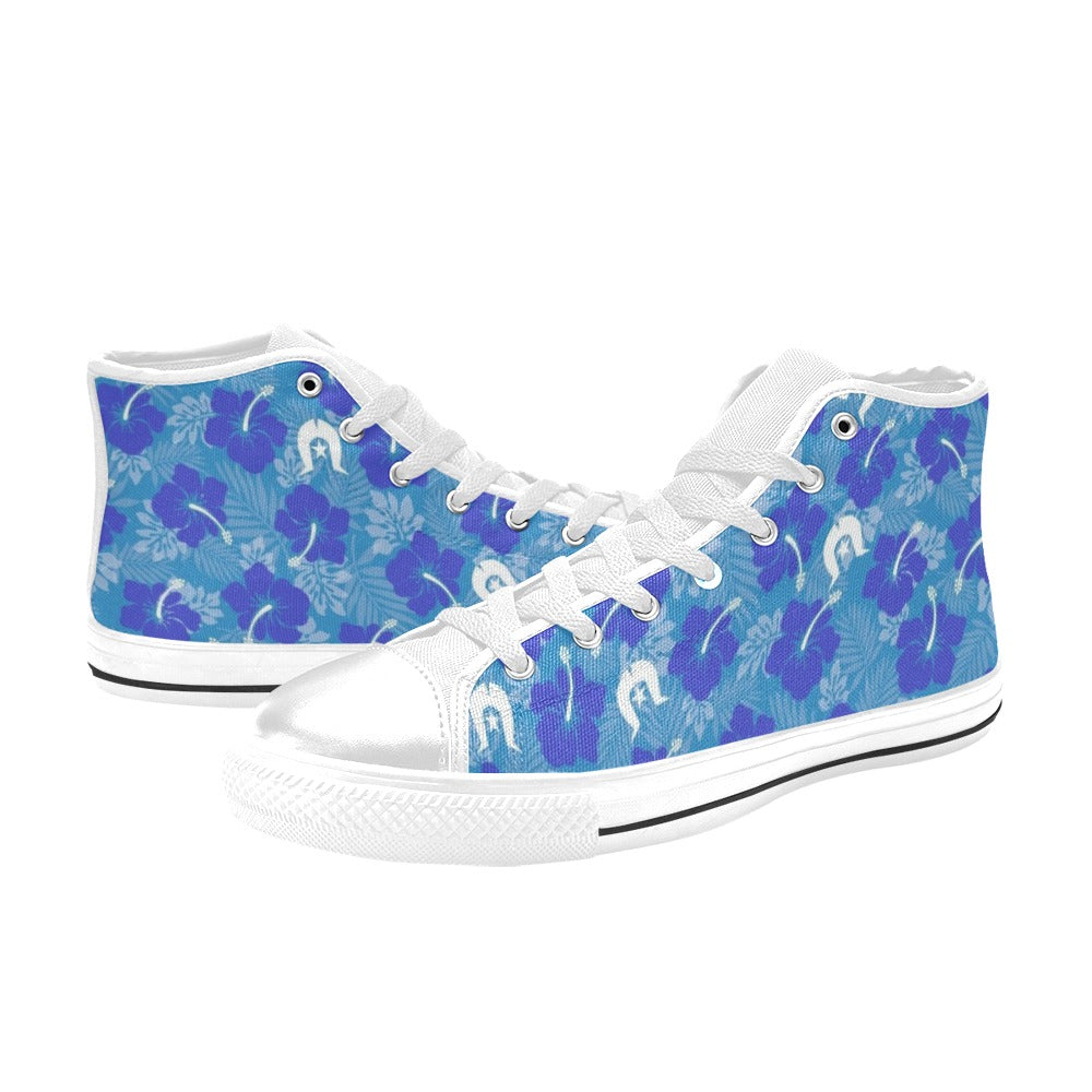 Hibiscus flowers with Dhari (Royal blue) on Women's High Top Canvas Shoes