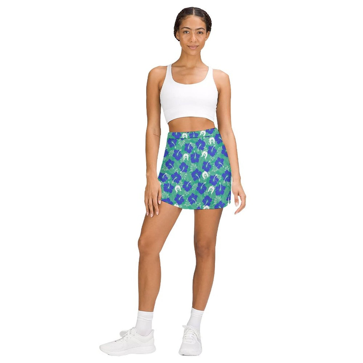 Royal Blue Hibiscus flowers with Dhari on Anti-peep Skort with Pocket AMQ