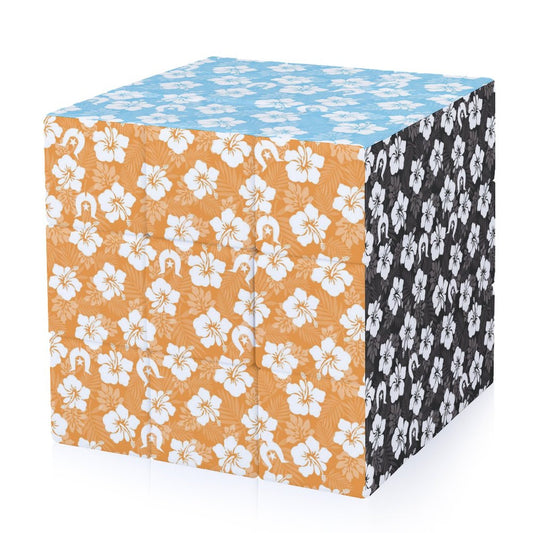 White Hibiscus Flowers with Dhari on 3x3 Magic Cube