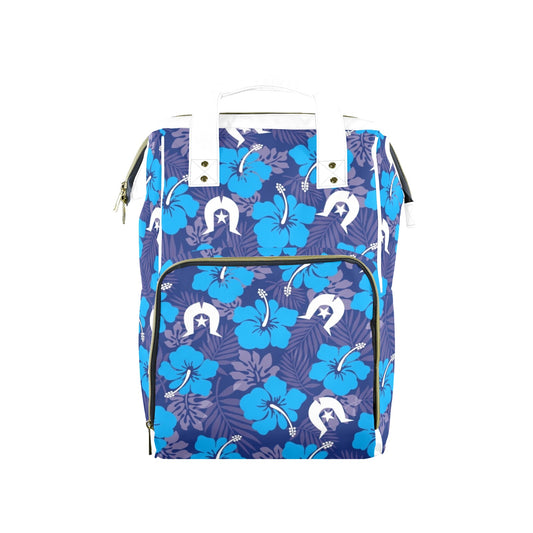 Hibiscus flowers with White Dhari (Royal blue) on  Baby backpack / bag (Large)