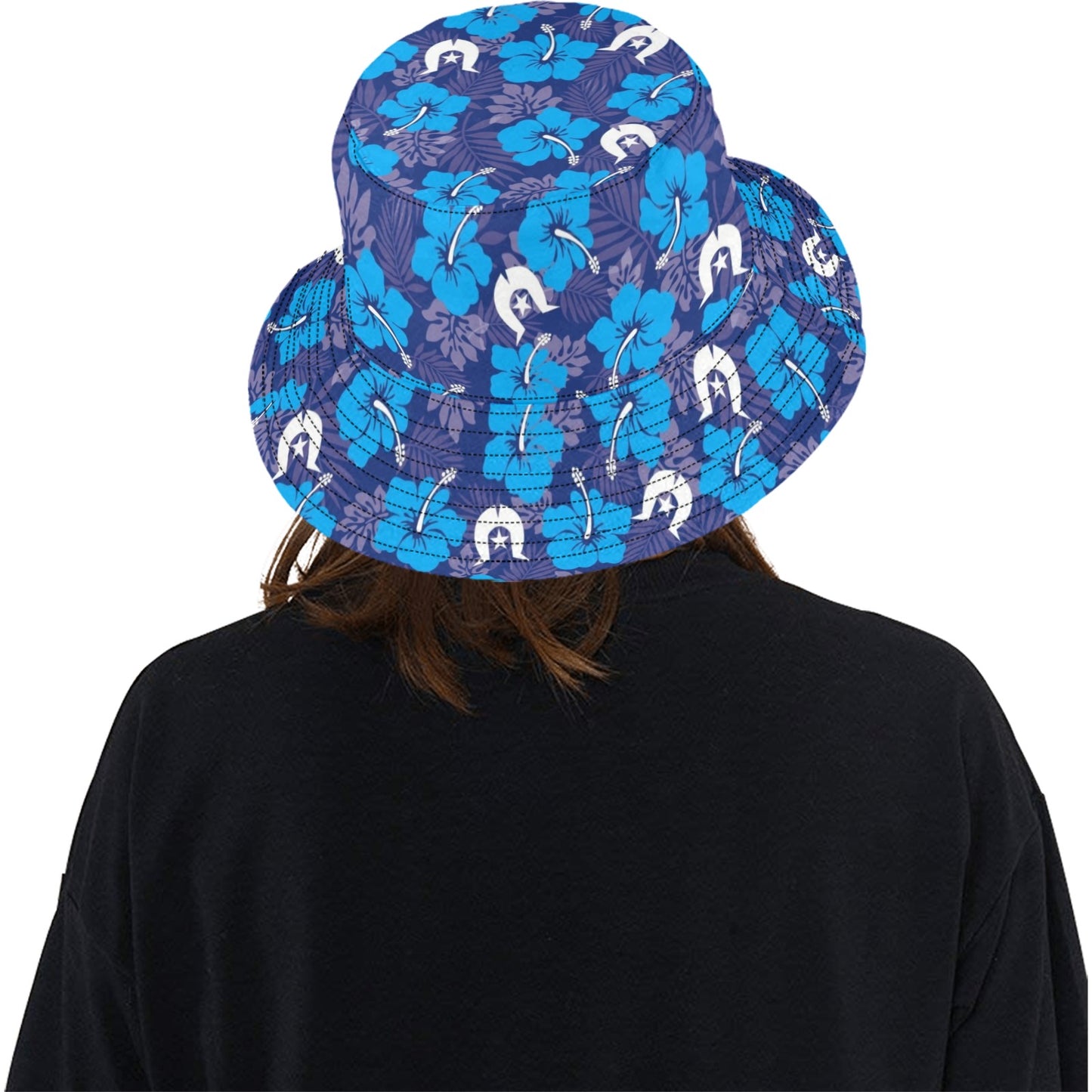 Hibiscus flowers with Dhari (Royal blue) on Unisex Summer Single-Layer Bucket Hat