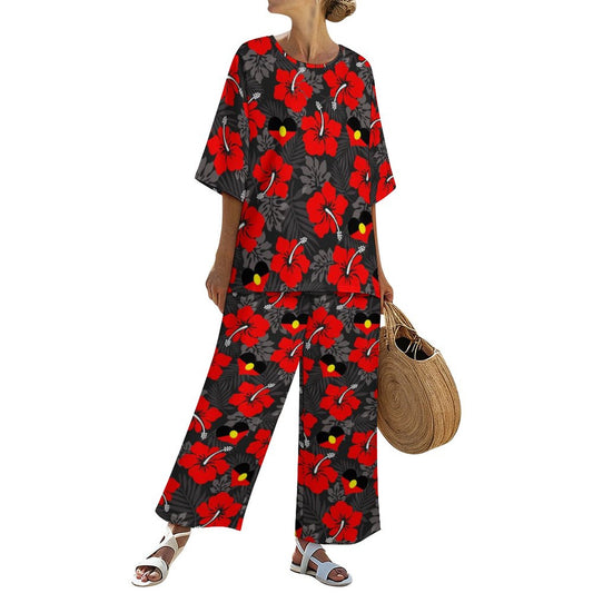 Hibiscus flowers with Aboriginal Heart Flag on Women's Mediterranean Style Set