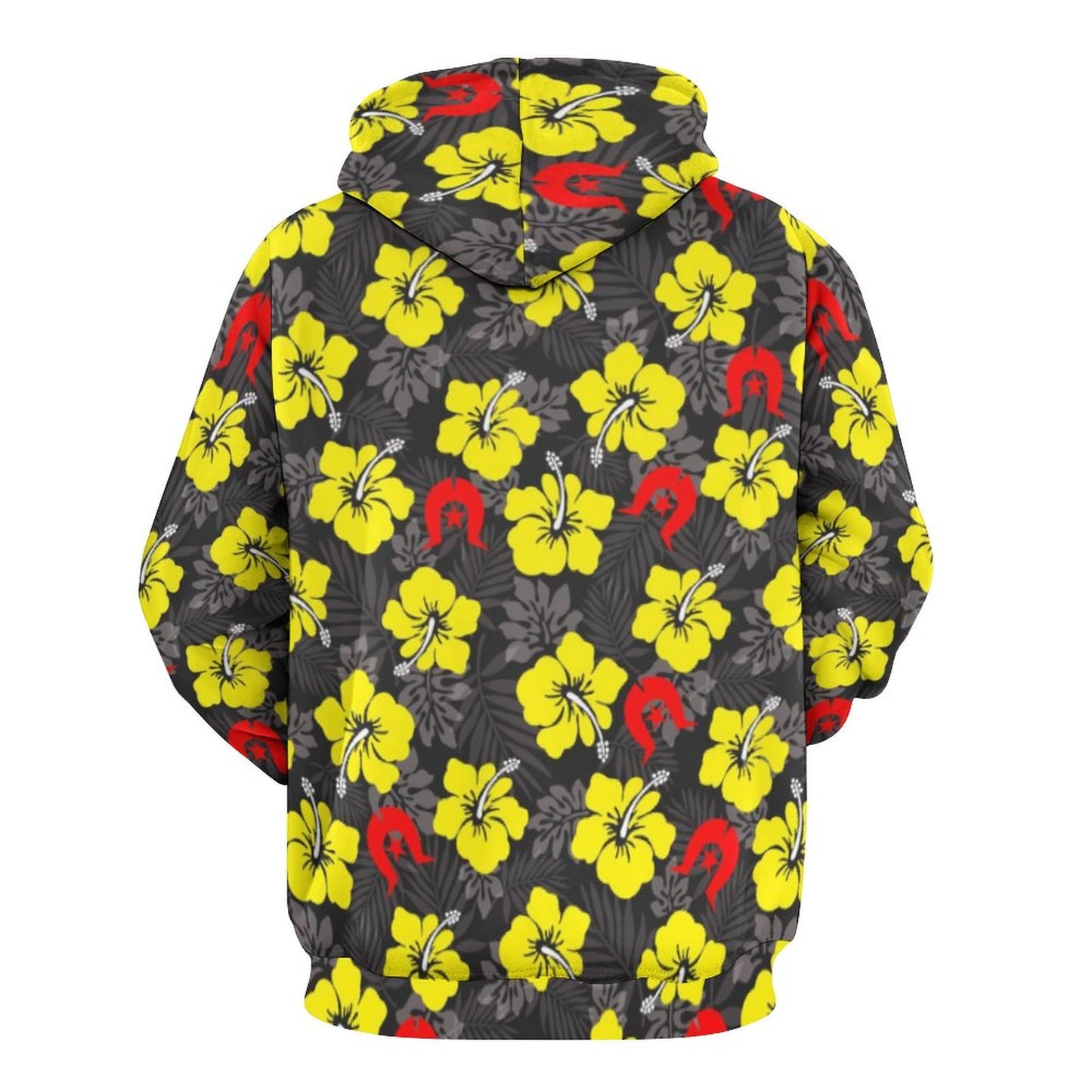Royal yellow Hibiscus with Red Dhari on Men's Cool Hoodie with Double-layer Cap 2