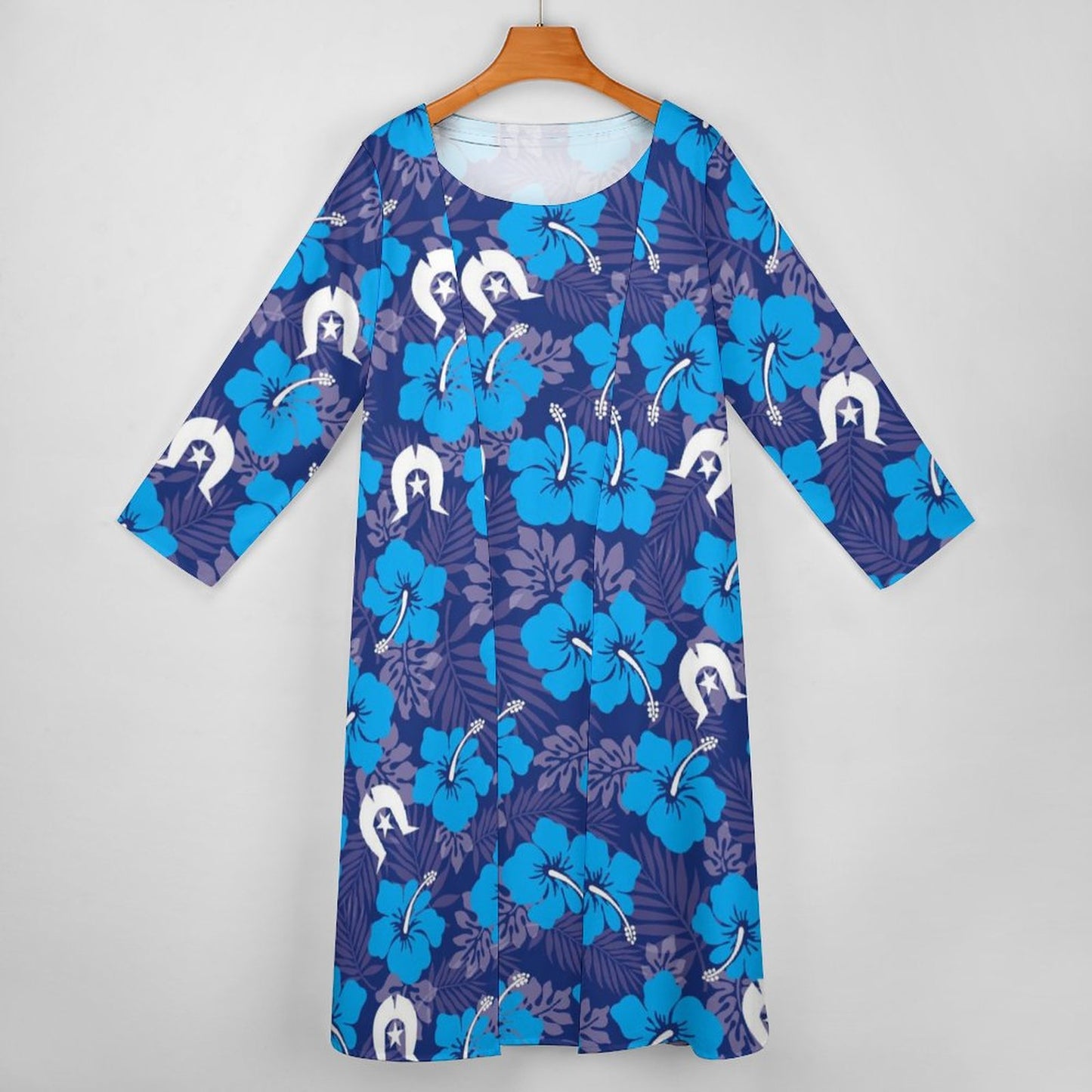 Hibiscus flowers with White Dhari (Royal blue) on Long Dress Set