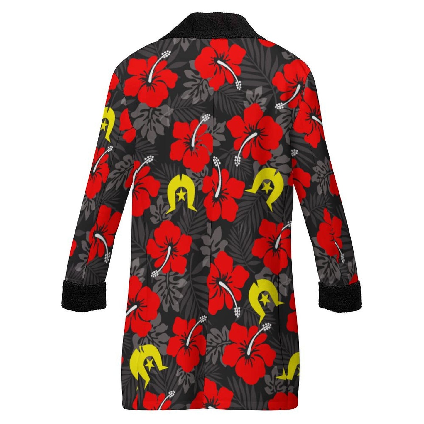 Royal Red Hibiscus with Yellow Dhari on Men's Double Breasted Coat