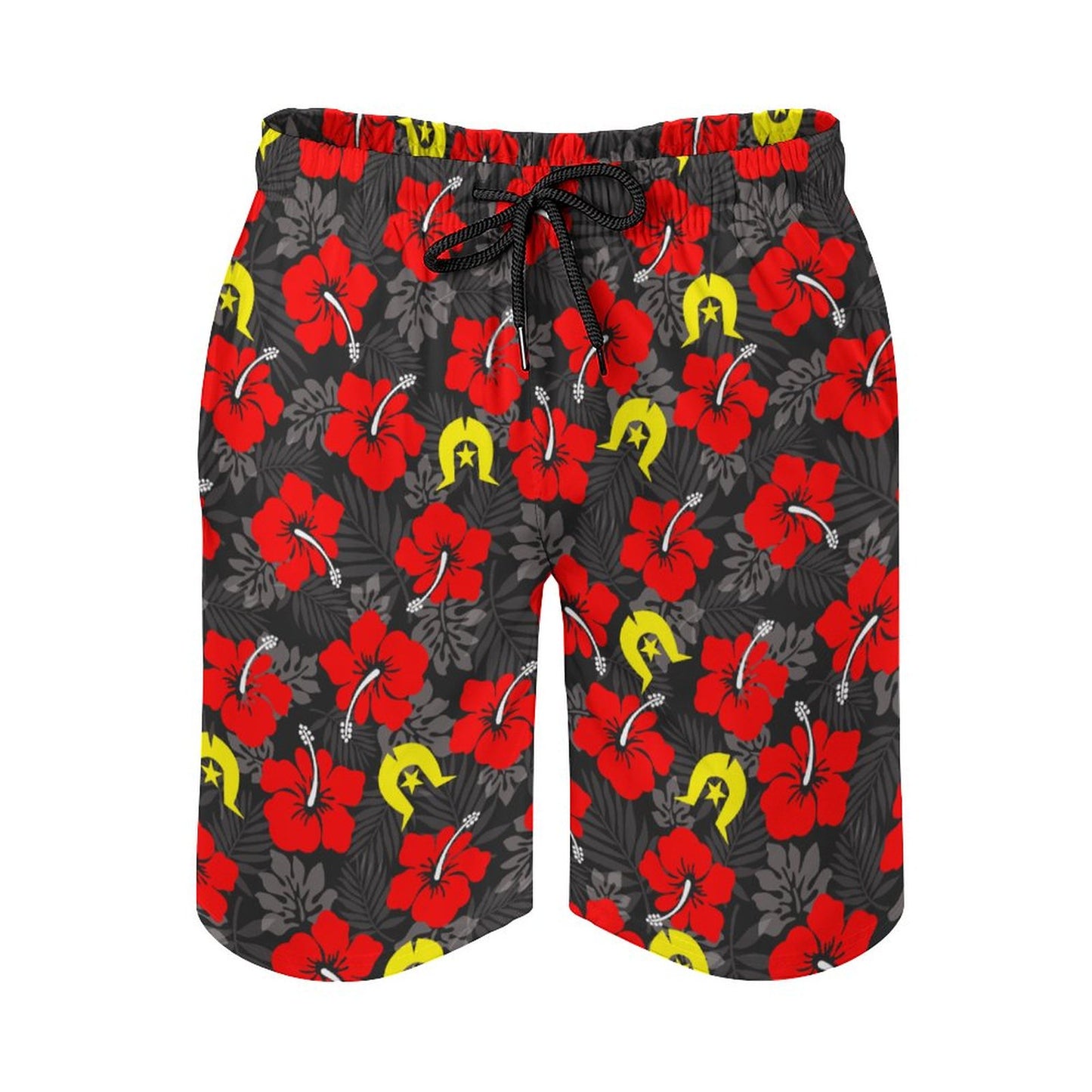 Royal Red Hibiscus with Yellow Dhari on Men's Board Shorts