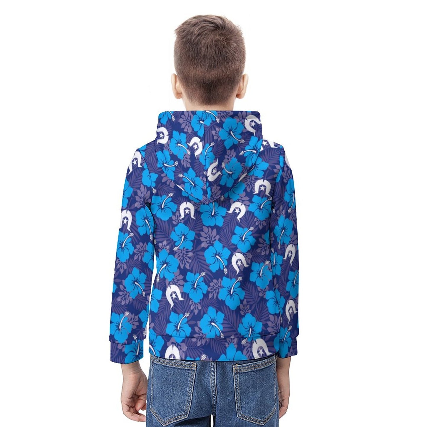 Hibiscus flowers with White Dhari (Royal blue) on Youth's Hoodie