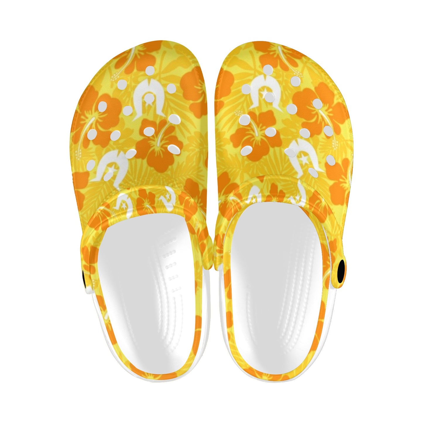Hibiscus flowers with Dhari (Gold) on Adults Clogs