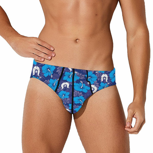 Hibiscus flowers with White Dhari (Royal blue) on Milk Silk Men's Briefs