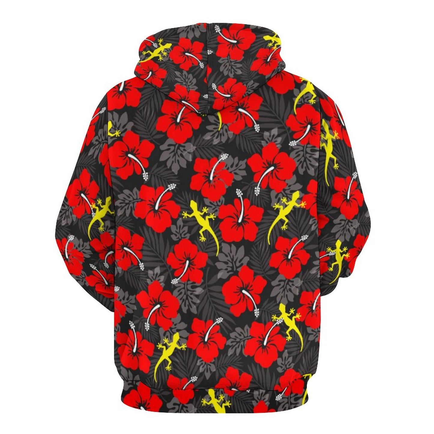 Royal Red Hibiscus flowers with Gecko on Lady Hoodie with Double-layer Cap