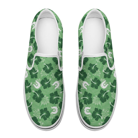 Hibiscus flowers with Dhari (Sea Grass Green) on Canvas Shoes for Teenagers