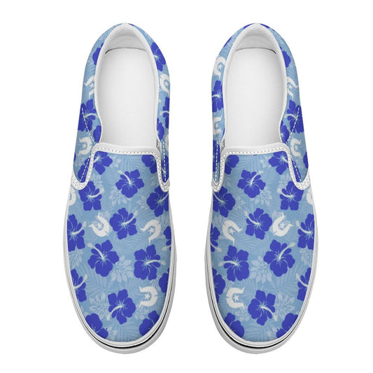 Hibiscus flowers with White Dhari (Sky blue) on Canvas Shoes for Teenagers