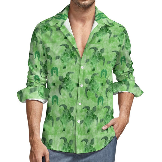 Green Turtle Pattern on Men's Long Sleeve Shirt