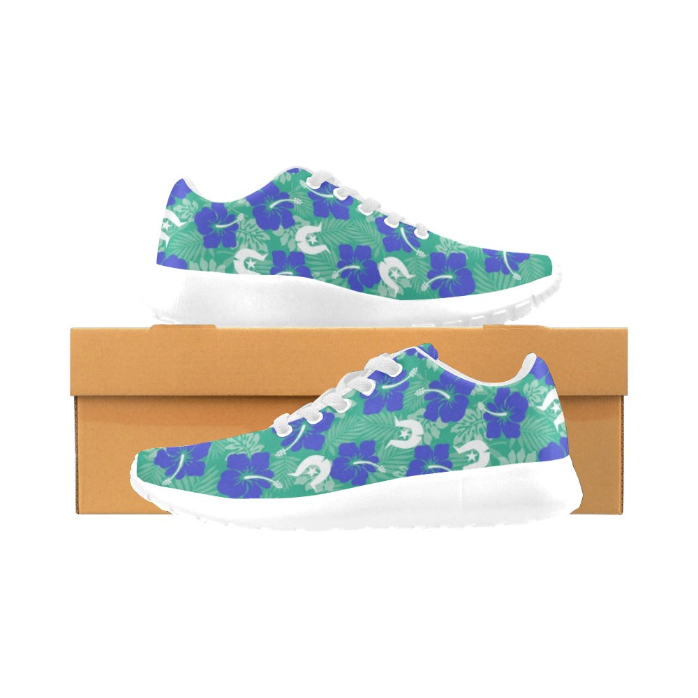 Royal Blue Hibiscus flowers with Dhari on Kid's Sneakers