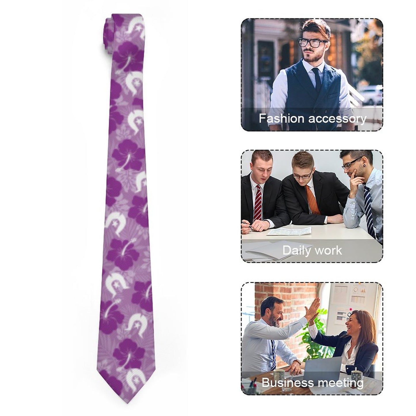 Hibiscus flowers with White Dhari (Royal purple) on Men's Formal Tie